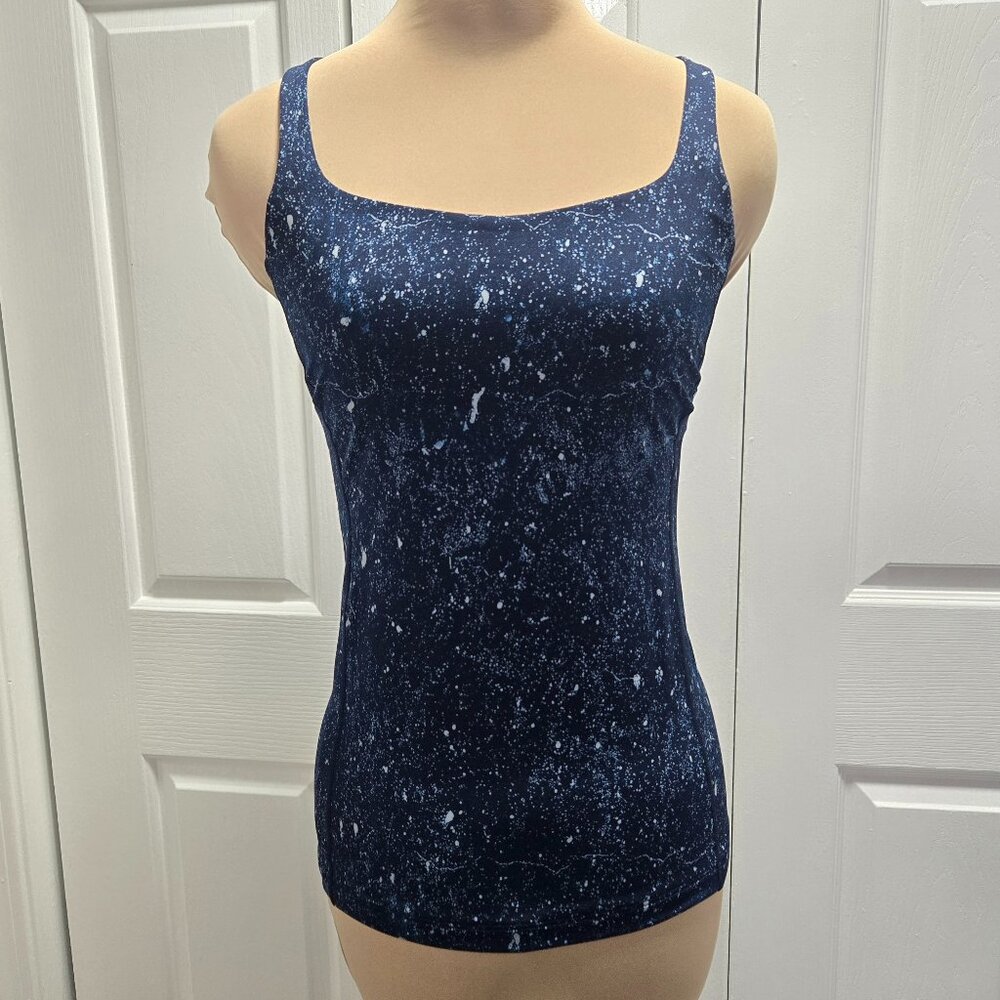 Lucy Blue Paint Splatter Criss-Cross Spaghetti Strap Camisole Tank Top Small - Picture 2 of 3